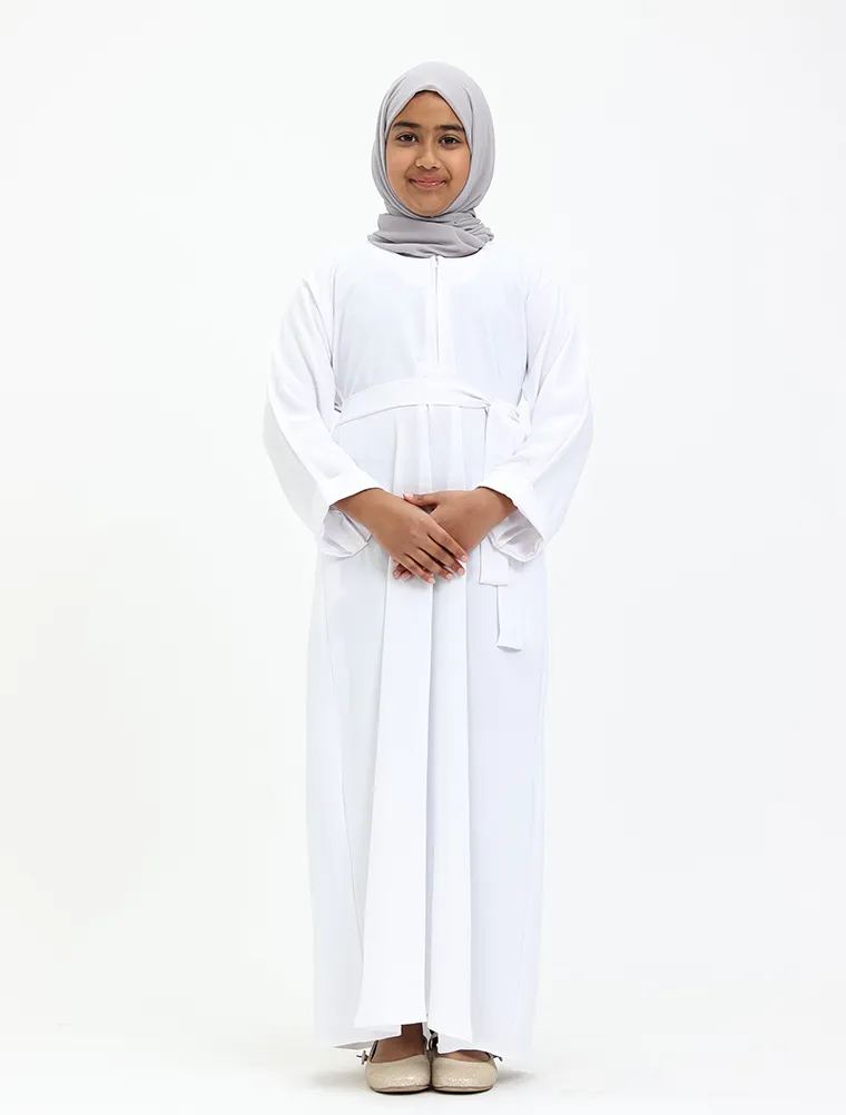 White Linen Feel Basic Girls Abaya